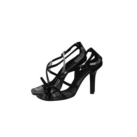 Gucci Womens Strap Sandals US 8 EU 38 Black Leather 105mm Heel Open Toe Strappie