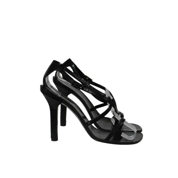 Gucci Womens Strap Sandals US 8 EU 38 Black Leather 105mm Heel Open Toe Strappie