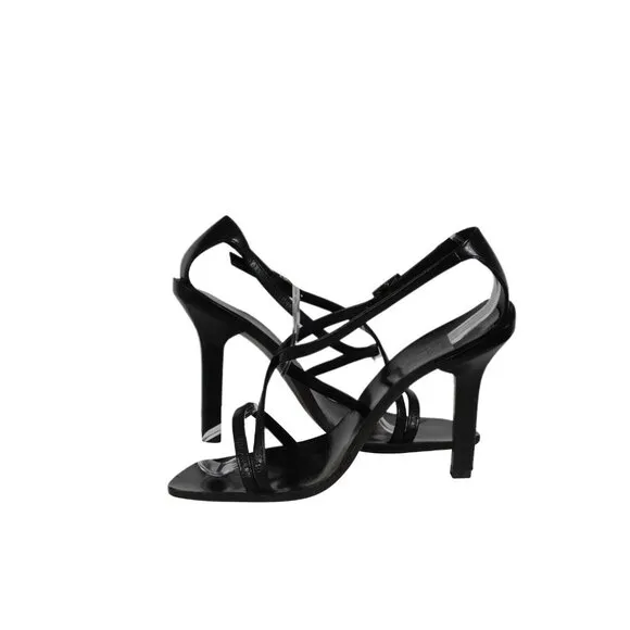 Gucci Womens Strap Sandals US 8 EU 38 Black Leather 105mm Heel Open Toe Strappie