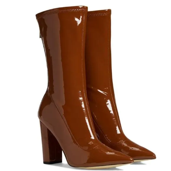GUESS Abbale Block Heel Mid Calf Boots in Caramel NEW Size 10