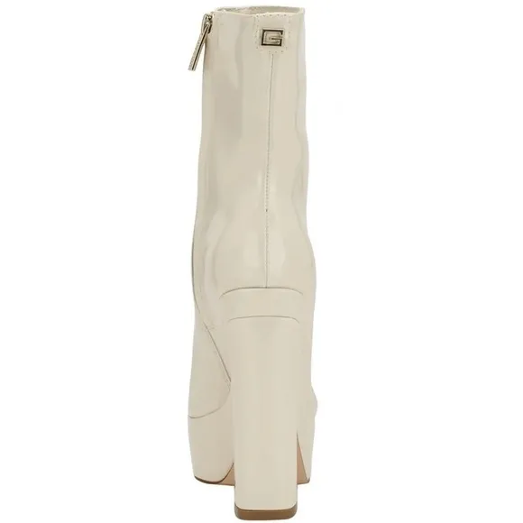 Guess Womens Byra Ivory Patent Square Toe Block Heel Mid-Calf Boots Shoes size 6