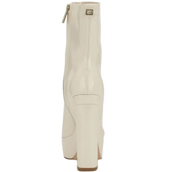 Guess Womens Byra Ivory Patent Square Toe Block Heel Mid-Calf Boots Shoes size 6