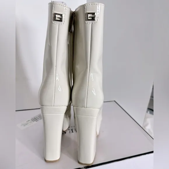 Guess Womens Byra Ivory Patent Square Toe Block Heel Mid-Calf Boots Shoes size 6