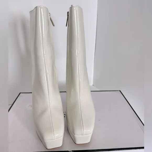 Guess Womens Byra Ivory Patent Square Toe Block Heel Mid-Calf Boots Shoes size 6