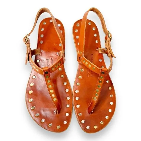 HALİKARNAS Leather Custom Made Chestnut Brown Studded Sandals Women’s Size 11
