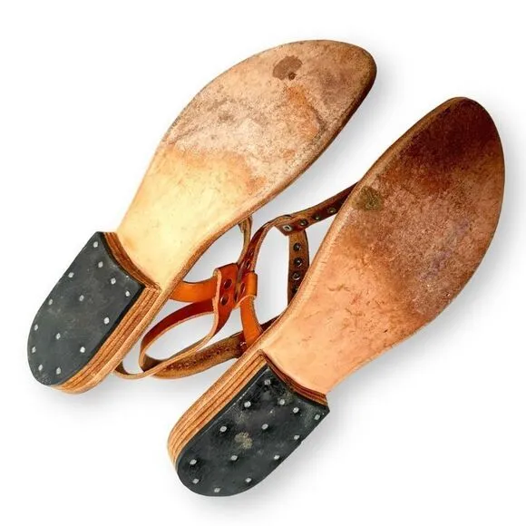 HALİKARNAS Leather Custom Made Chestnut Brown Studded Sandals Women’s Size 11