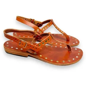 HALİKARNAS Leather Custom Made Chestnut Brown Studded Sandals Women’s Size 11