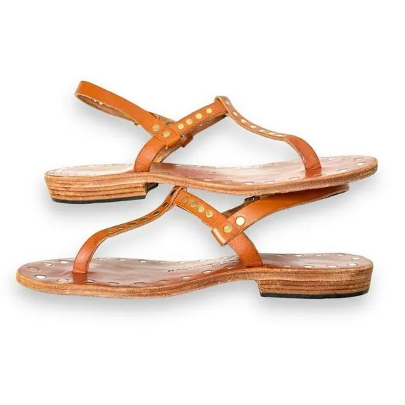 HALİKARNAS Leather Custom Made Chestnut Brown Studded Sandals Women’s Size 11