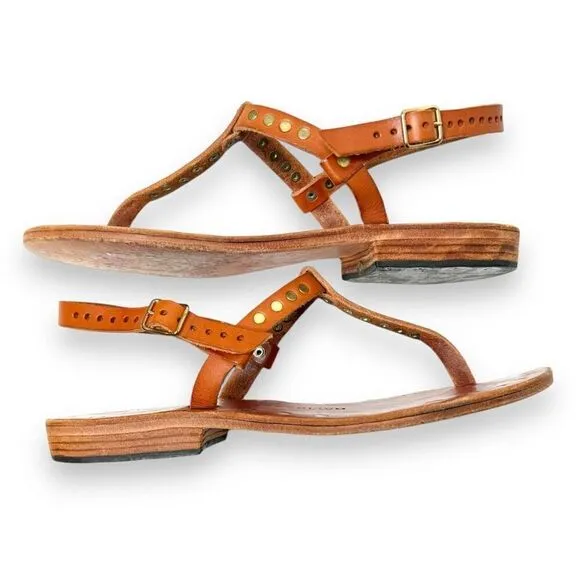 HALİKARNAS Leather Custom Made Chestnut Brown Studded Sandals Women’s Size 11