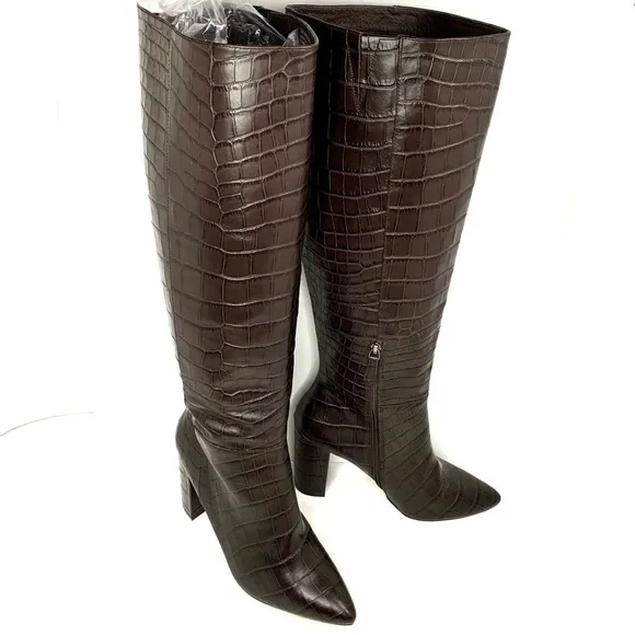 HALOGEN X Atlantic-Pacific Adrina Brown Croc Embossed Tall Boots