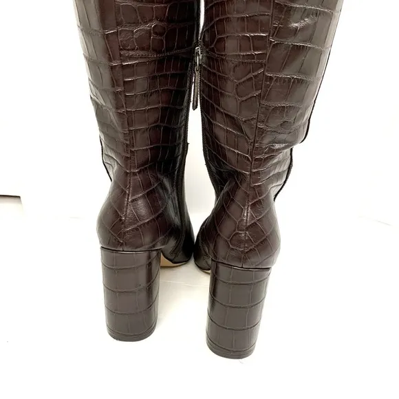 HALOGEN X Atlantic-Pacific Adrina Brown Croc Embossed Tall Boots