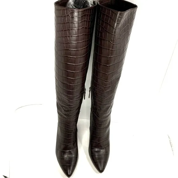 HALOGEN X Atlantic-Pacific Adrina Brown Croc Embossed Tall Boots