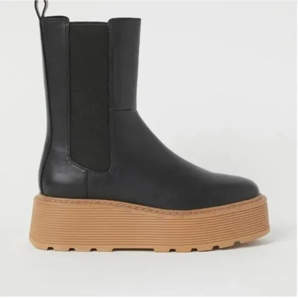 H&amp;M Black Platform Chelsea Boots Size 38 US 7 Bloggers Classic