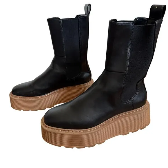 H&amp;M Black Platform Chelsea Boots Size 38 US 7 Bloggers Classic