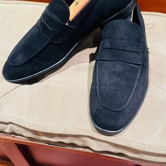 H&amp;M Black Suede Penny Loafers.