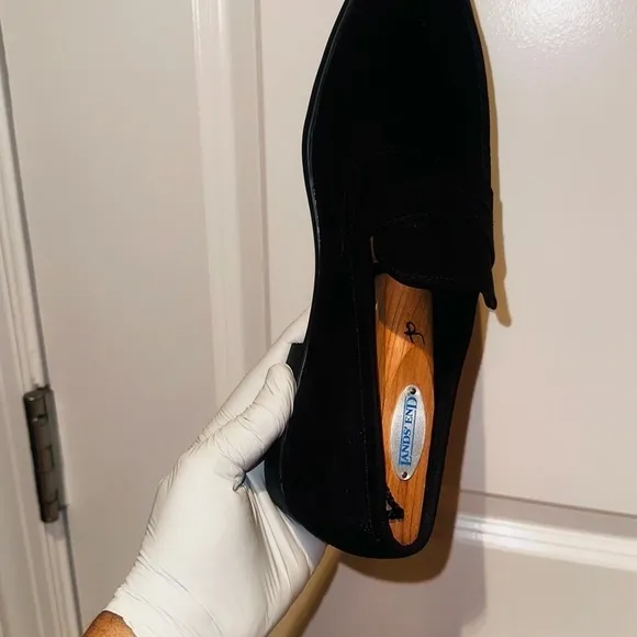 H&amp;M Black Suede Penny Loafers.