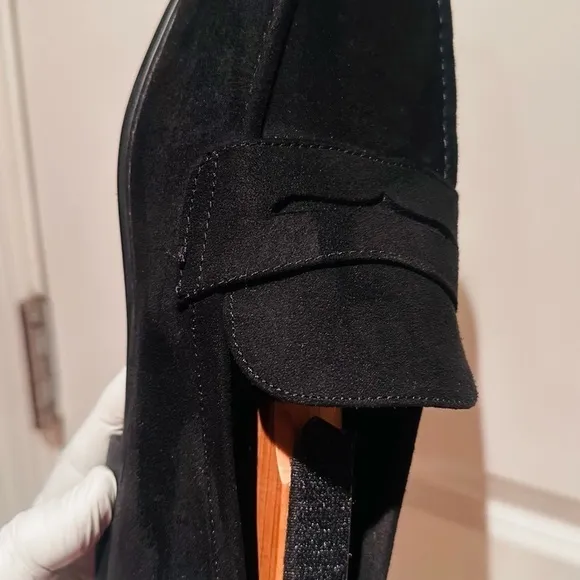H&amp;M Black Suede Penny Loafers.