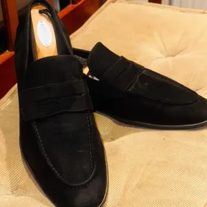 H&amp;M Black Suede Penny Loafers.