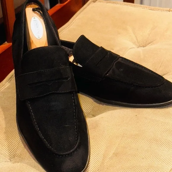 H&amp;M Black Suede Penny Loafers.