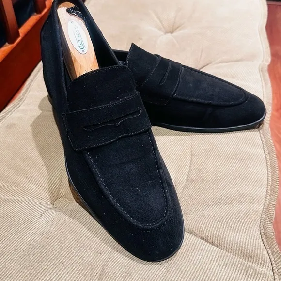 H&amp;M Black Suede Penny Loafers.