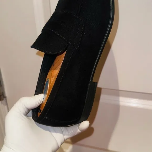 H&amp;M Black Suede Penny Loafers.