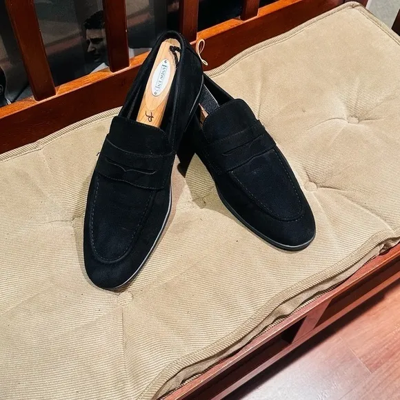 H&amp;M Black Suede Penny Loafers.