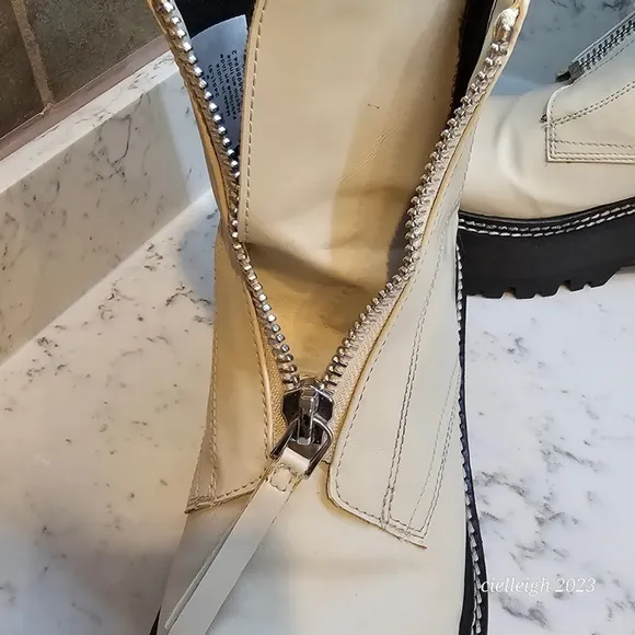 H&amp;M front zip chunky Cream boots