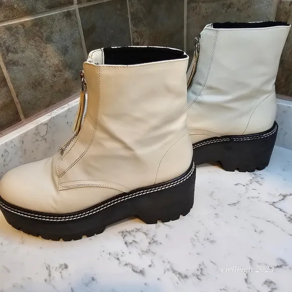 H&amp;M front zip chunky Cream boots