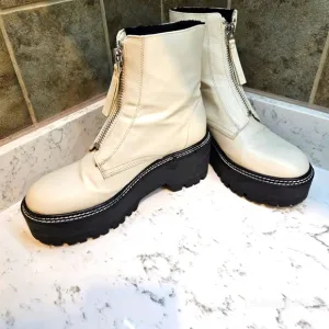H&amp;M front zip chunky Cream boots