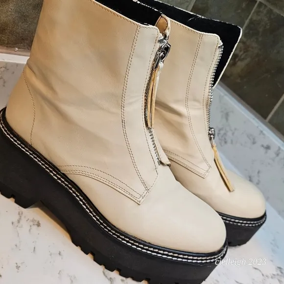 H&amp;M front zip chunky Cream boots
