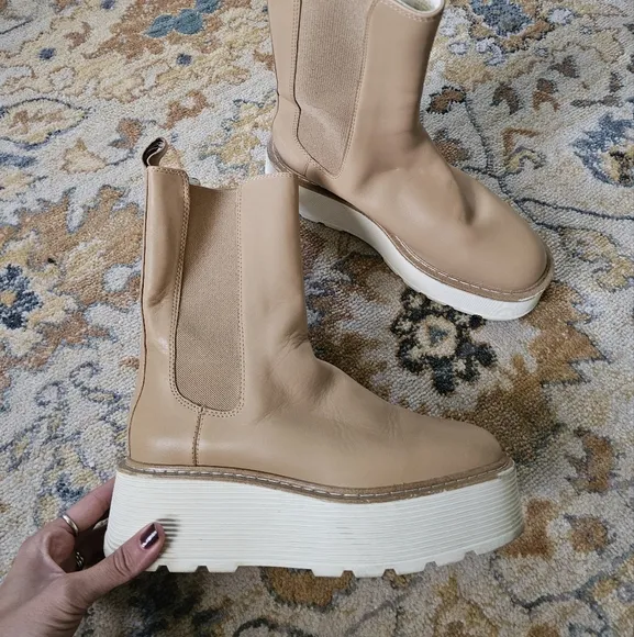 h&amp;m leather high profile platform chelsea boots