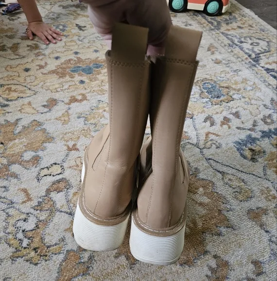 h&amp;m leather high profile platform chelsea boots