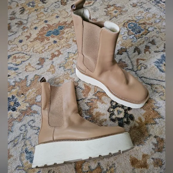 h&amp;m leather high profile platform chelsea boots