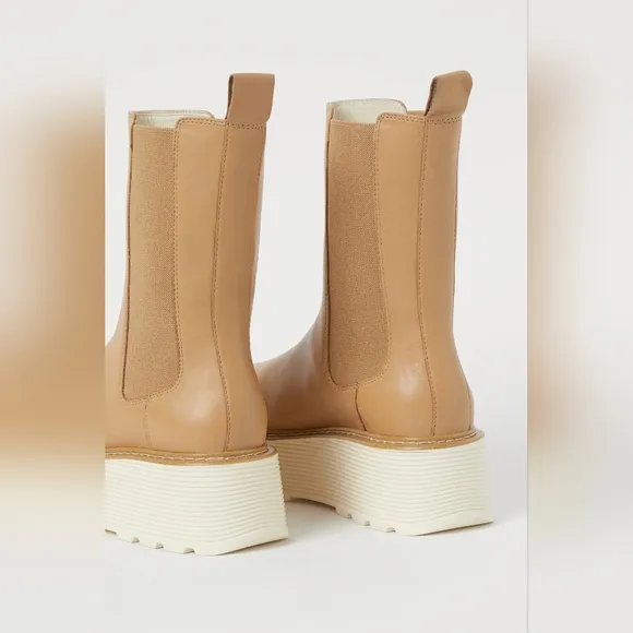 h&amp;m leather high profile platform chelsea boots