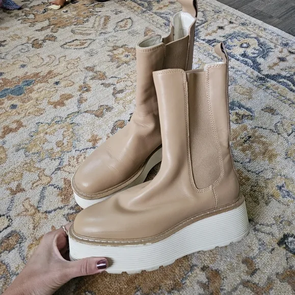 h&amp;m leather high profile platform chelsea boots