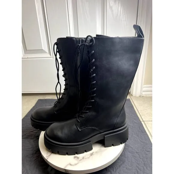 H&amp;M Womens Chunky Lace up Leather Boots Grunge Goth Whimsygoth SZ 9: NWT/No Box
