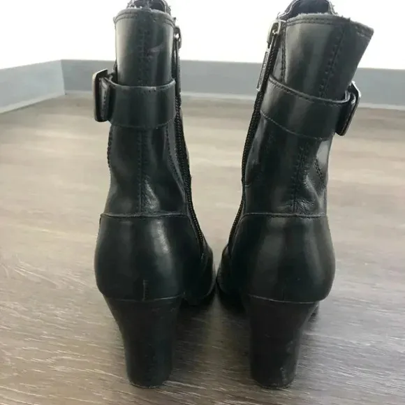 Harley Davidson Black Leather Heeled Western Block Heel Mid Calf Boots Point Toe