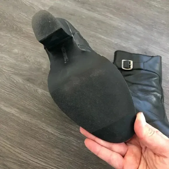Harley Davidson Black Leather Heeled Western Block Heel Mid Calf Boots Point Toe