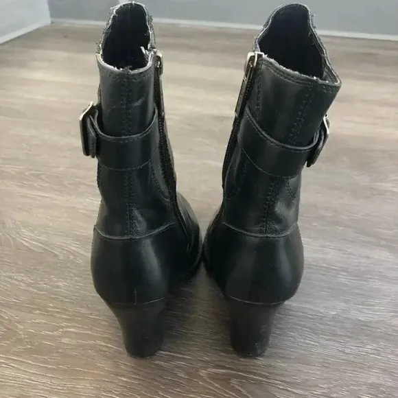 Harley Davidson Black Leather Heeled Western Block Heel Mid Calf Boots Point Toe