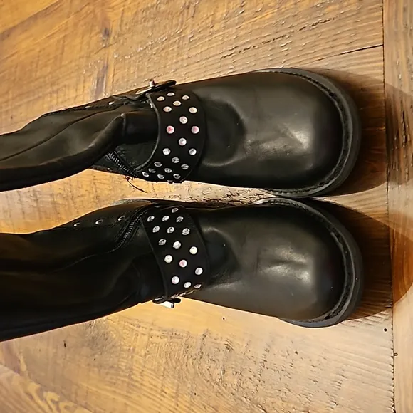 HARLEY DAVIDSON  LEATHER ZIP UP STUDDED CRYSTAL  ANKLE MID CALF BOOTS