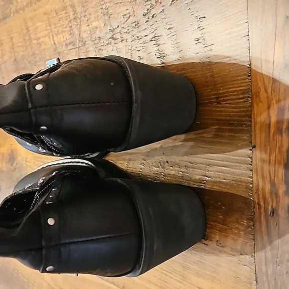 HARLEY DAVIDSON  LEATHER ZIP UP STUDDED CRYSTAL  ANKLE MID CALF BOOTS