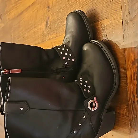 HARLEY DAVIDSON  LEATHER ZIP UP STUDDED CRYSTAL  ANKLE MID CALF BOOTS