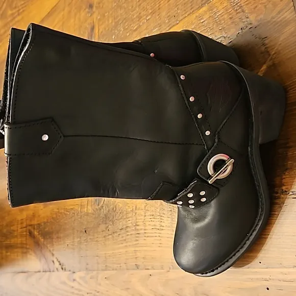HARLEY DAVIDSON  LEATHER ZIP UP STUDDED CRYSTAL  ANKLE MID CALF BOOTS