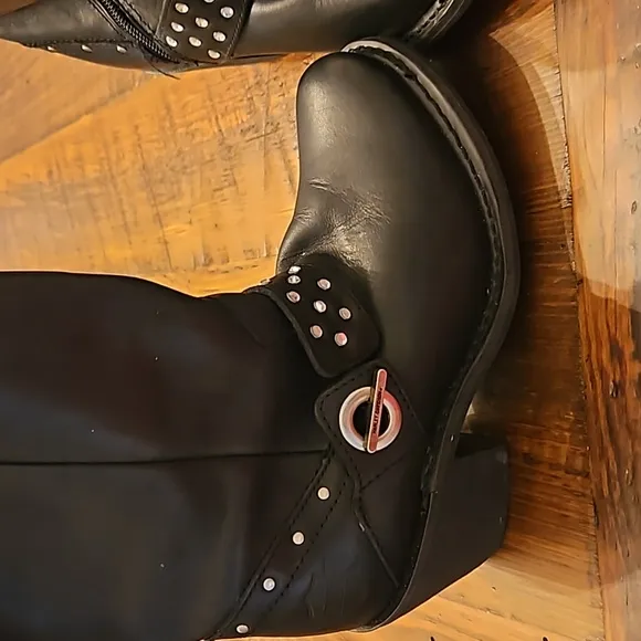 HARLEY DAVIDSON  LEATHER ZIP UP STUDDED CRYSTAL  ANKLE MID CALF BOOTS
