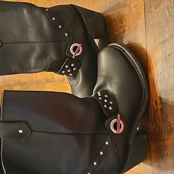 HARLEY DAVIDSON  LEATHER ZIP UP STUDDED CRYSTAL  ANKLE MID CALF BOOTS