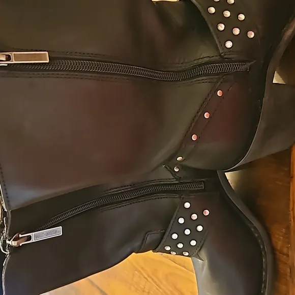 HARLEY DAVIDSON  LEATHER ZIP UP STUDDED CRYSTAL  ANKLE MID CALF BOOTS