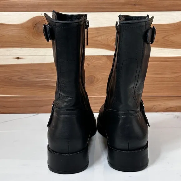 Harley Davidson Motorcycle Boots Black Leather Buckle Accent Zip Size 7