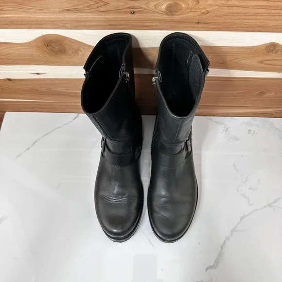 Harley Davidson Motorcycle Boots Black Leather Buckle Accent Zip Size 7