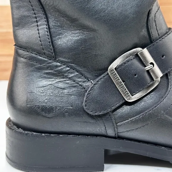 Harley Davidson Motorcycle Boots Black Leather Buckle Accent Zip Size 7