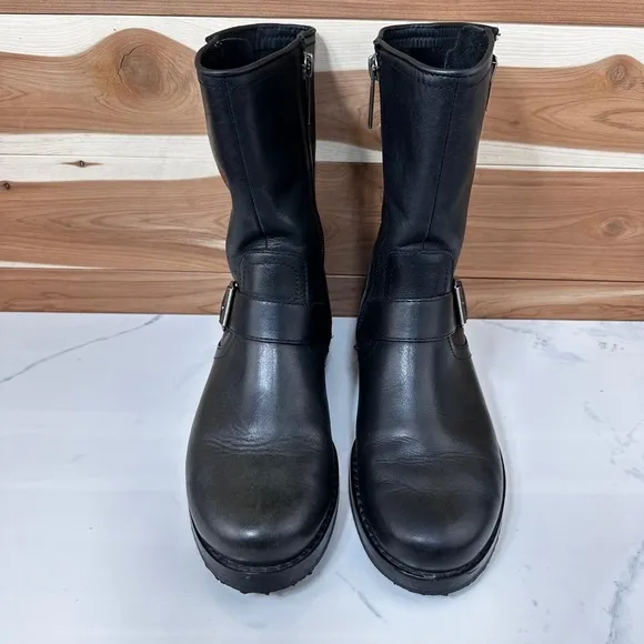 Harley Davidson Motorcycle Boots Black Leather Buckle Accent Zip Size 7